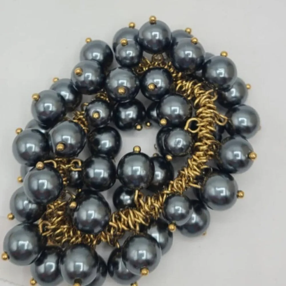 J Crew Black Pearl Gold Tone Stretch Bracelet NWT!  NEW! IN BOX!